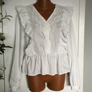 Elegant White Lace Ruffle Blouse 105